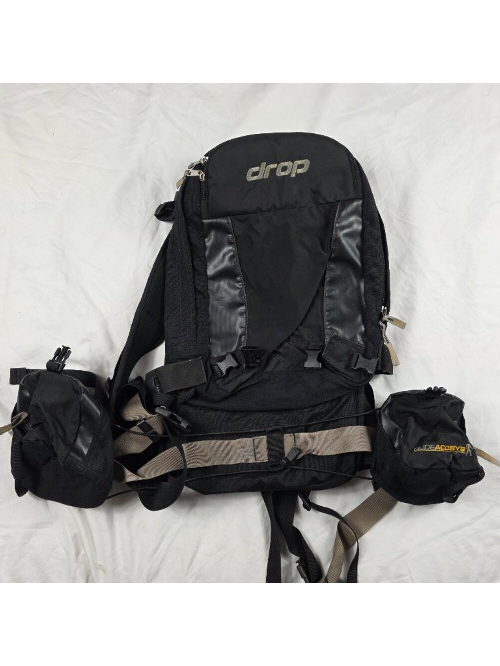 Drop Glide Accsys Black Hiking Backpack With Waist Pouches Adjustable Straps